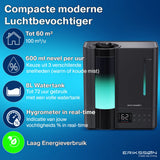Erikssøn Luchtbevochtiger Elite - 8 Liter - Geschikt voor Woonkamer, Kantoor, Slaapkamer, Babykamer - Humidifier - Met Aromatherapie - Zwart