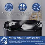 Erikssøn Luchtbevochtiger Hydra Comfort - 6 Liter - Geschikt voor Woonkamer, Kantoor, Slaapkamer, Babykamer - Met Aromatherapie - Zwart - Erikssøn