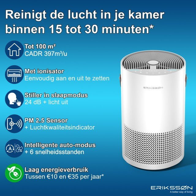 Erikssøn Luchtreiniger Air Pure Pro - 397 m3/u - Wit - Erikssøn