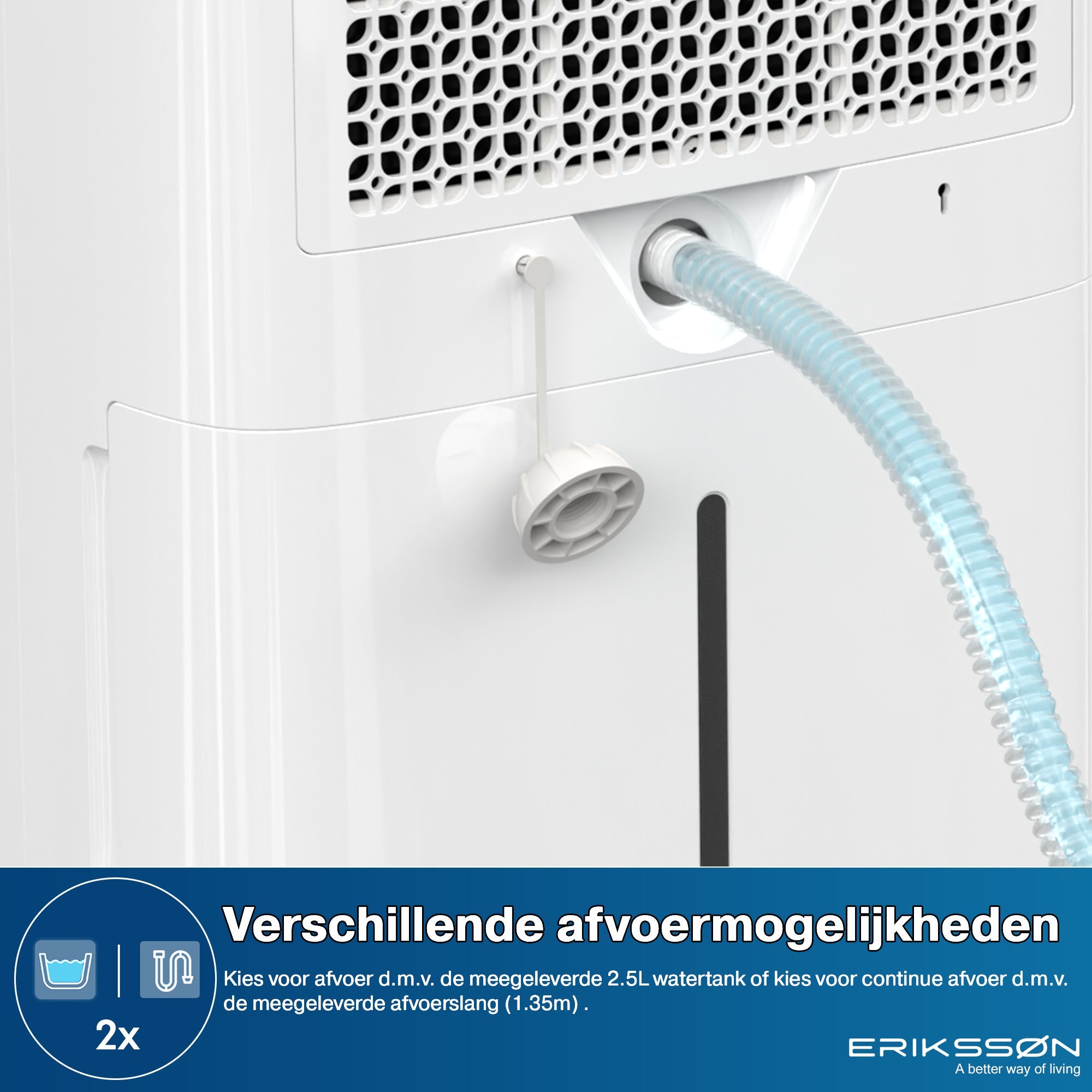 Erikssøn Luchtontvochtiger Dry Pro Plus - Ontvochtigt Tot 20 Liter Per Dag - Was - droog Functie - Geschikt Voor Slaapkamer , Badkamer , Woonkamer En Kelder - Dehumidifier - Wit - Erikssøn