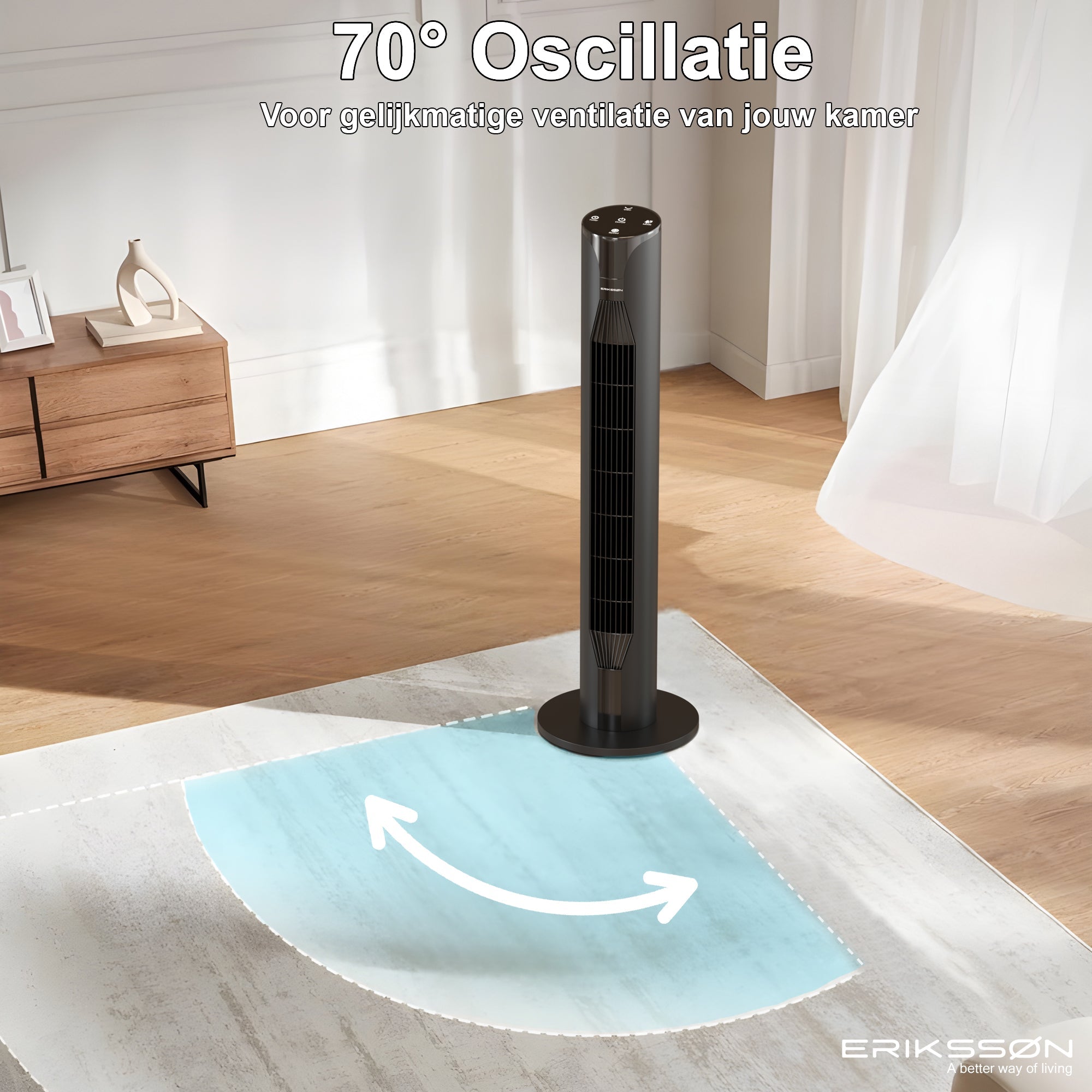 Erikssøn Torenventilator - Silent Comfort Series - Staande Ventilator met Afstandsbediening - Timer - 55W - 39 dB - 106cm - Zwart - Erikssøn