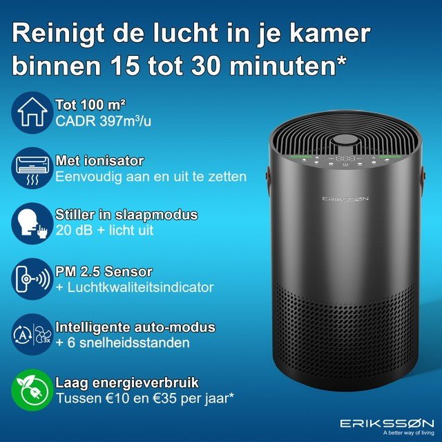Luchtreiniger Air Pure Pro - 397 m3/u- Zwart - Erikssøn
